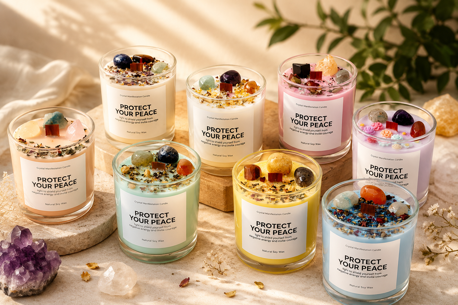 Protect Your Peace Crystal Manifestation Candle