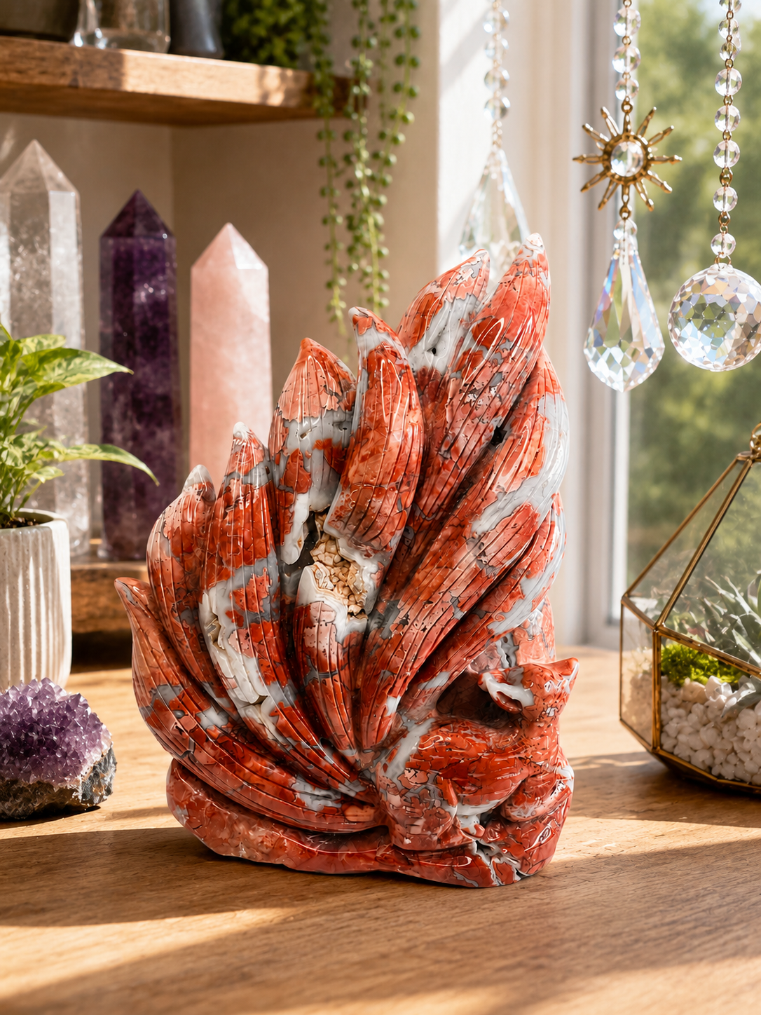 Pink Agate 9 Tailed Fox Large