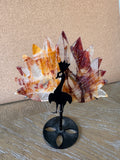 Golden Hematoid Quartz Peacock Carving on Metal Stand