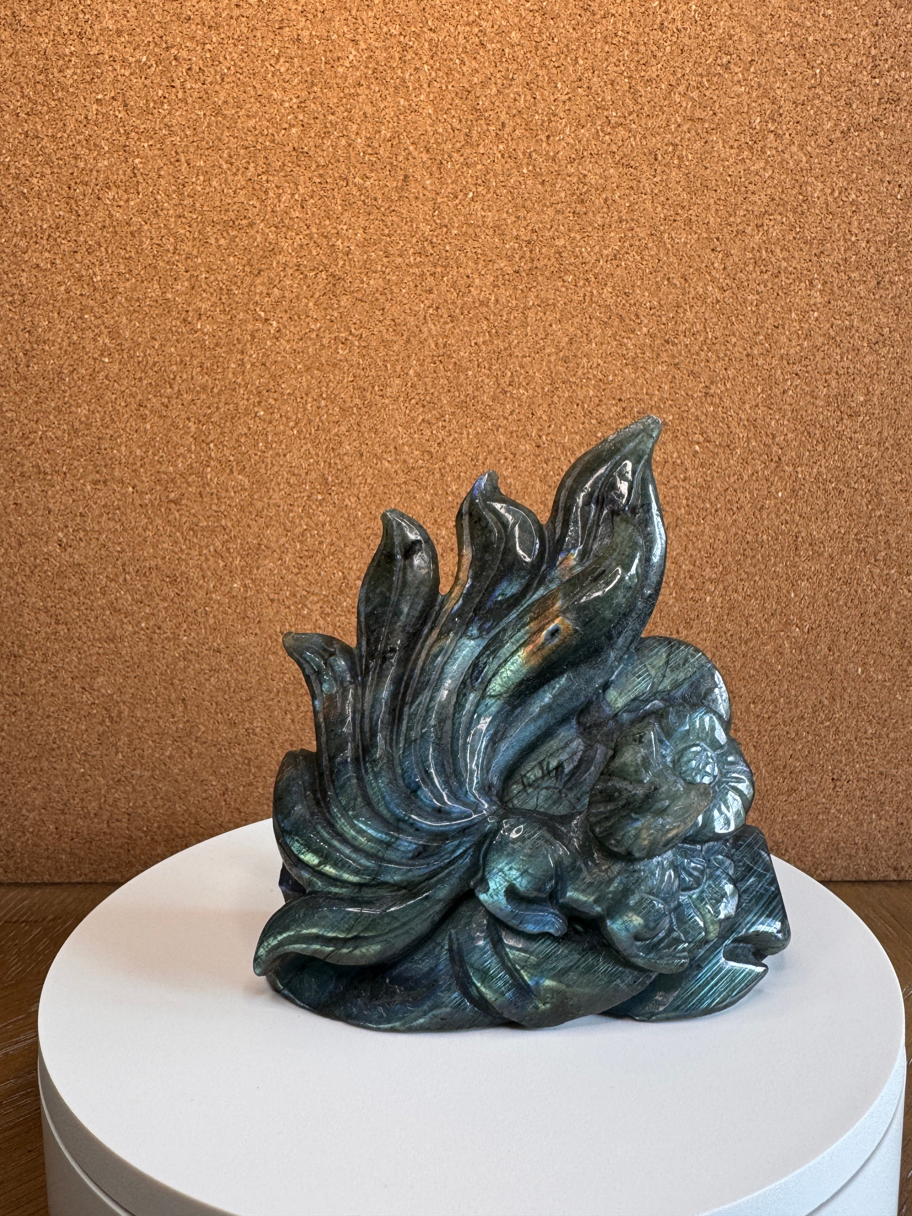 Labradorite 7-Tailed Fox Carving