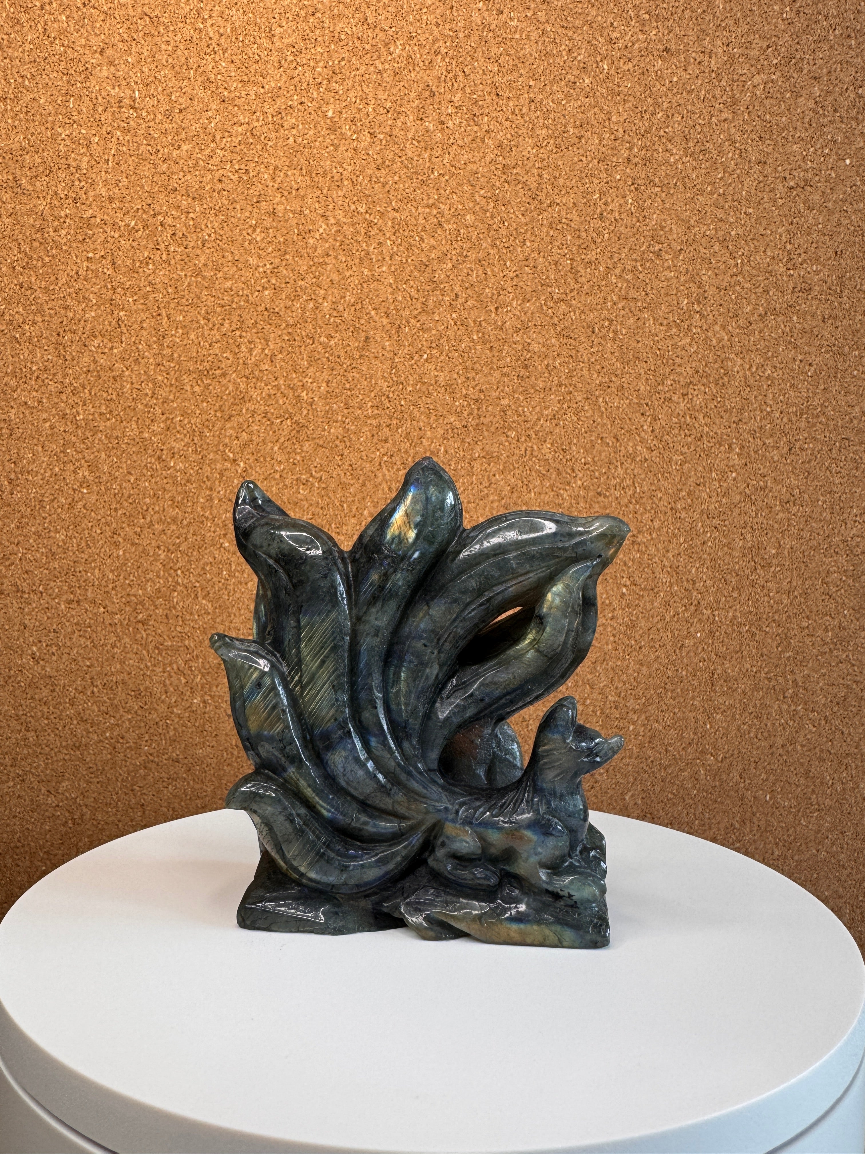 Labradorite 7-Tailed Fox Carving