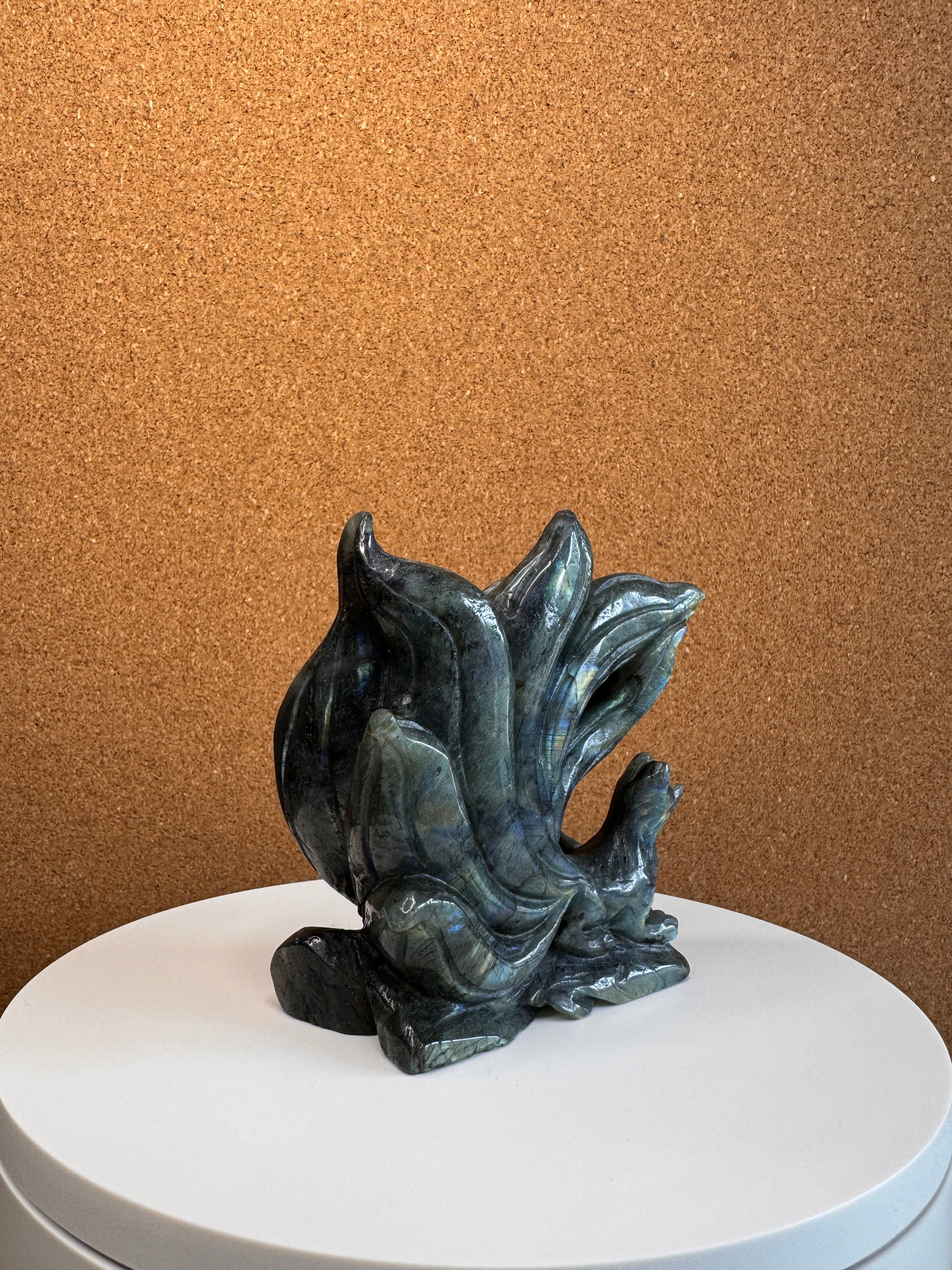 Labradorite 7-Tailed Fox Carving