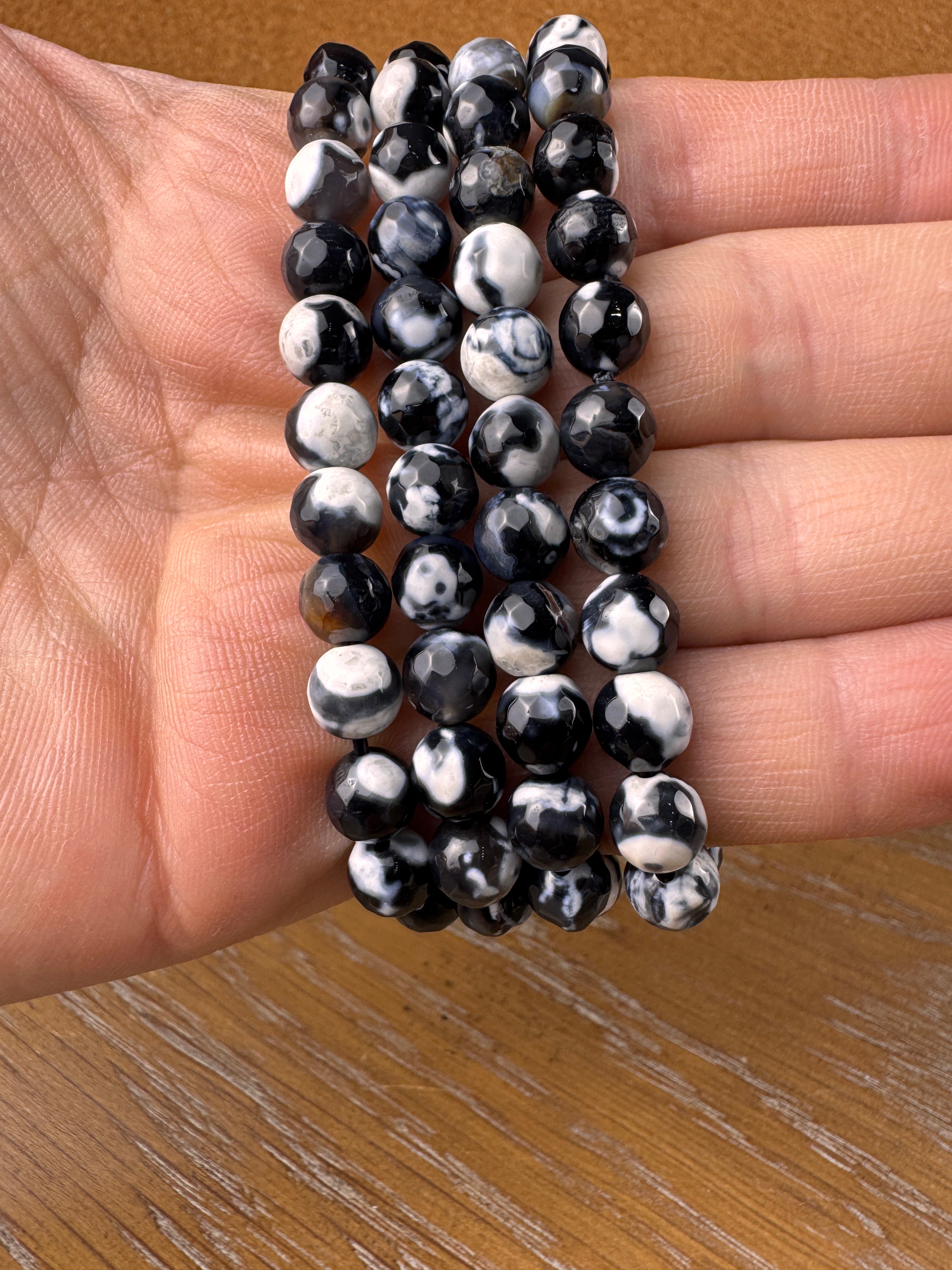 Multi-faceted Black Orca Agate Bracelet 8mm