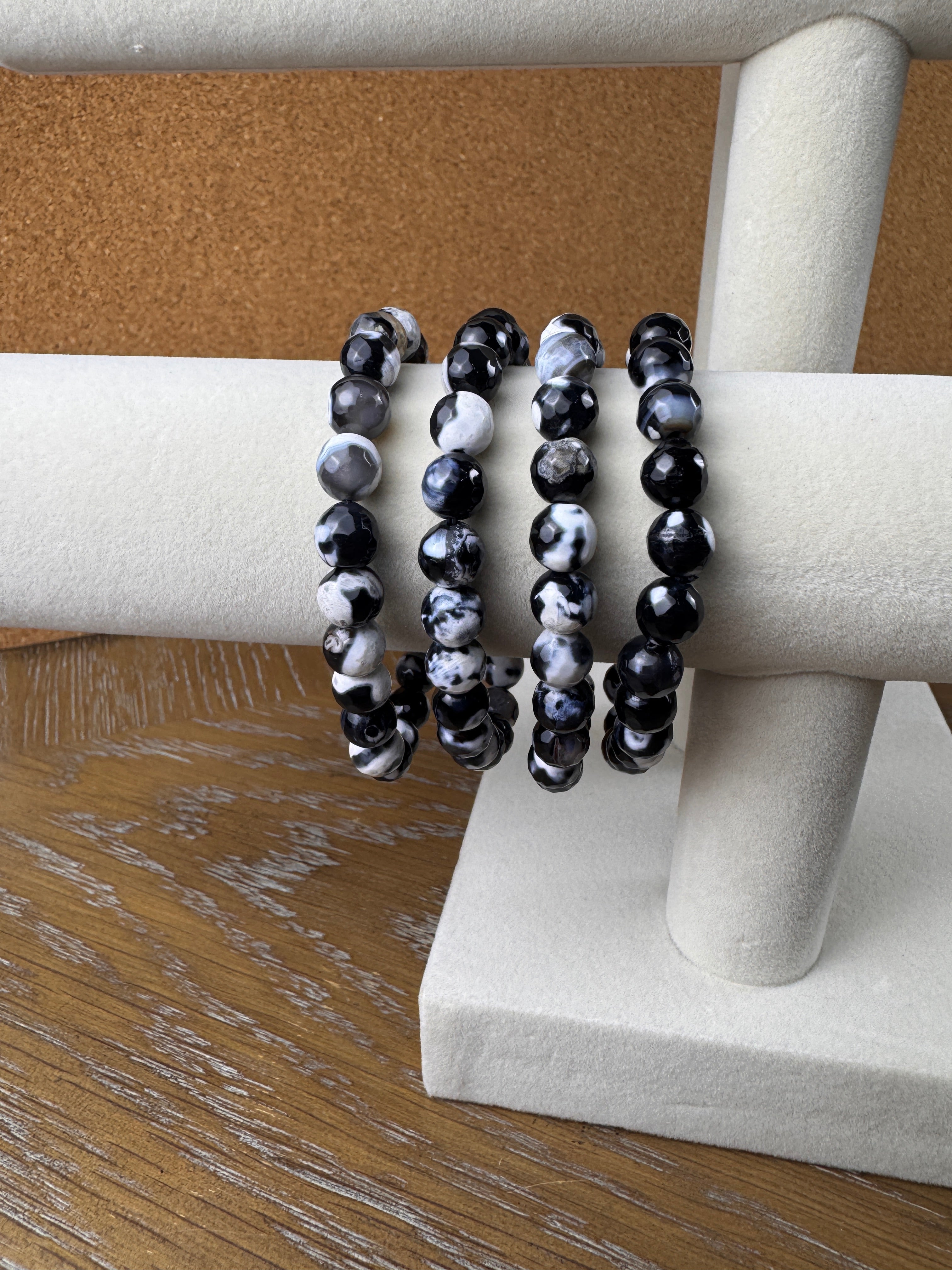 Multi-faceted Black Orca Agate Bracelet 8mm