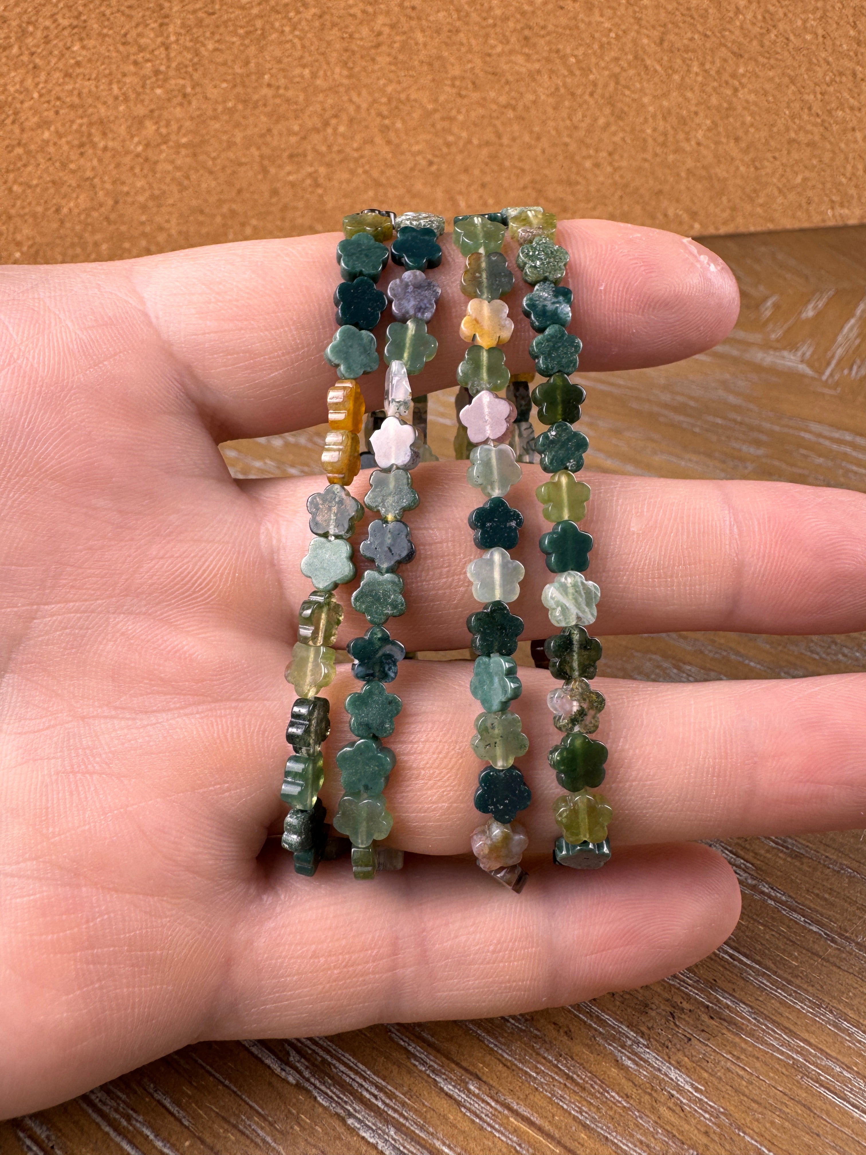Moss Agate Flower Shape Bracelet