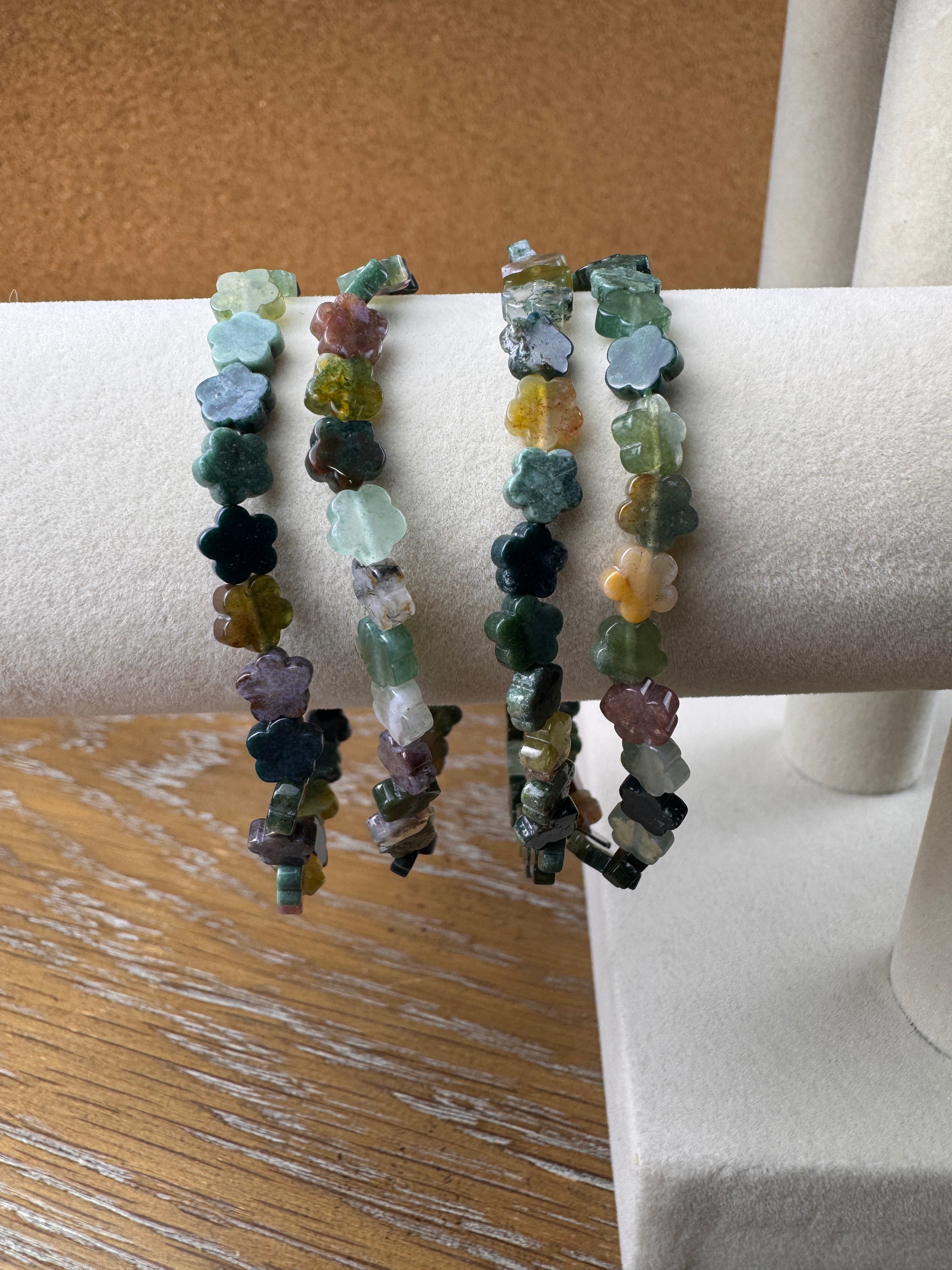 Moss Agate Flower Shape Bracelet