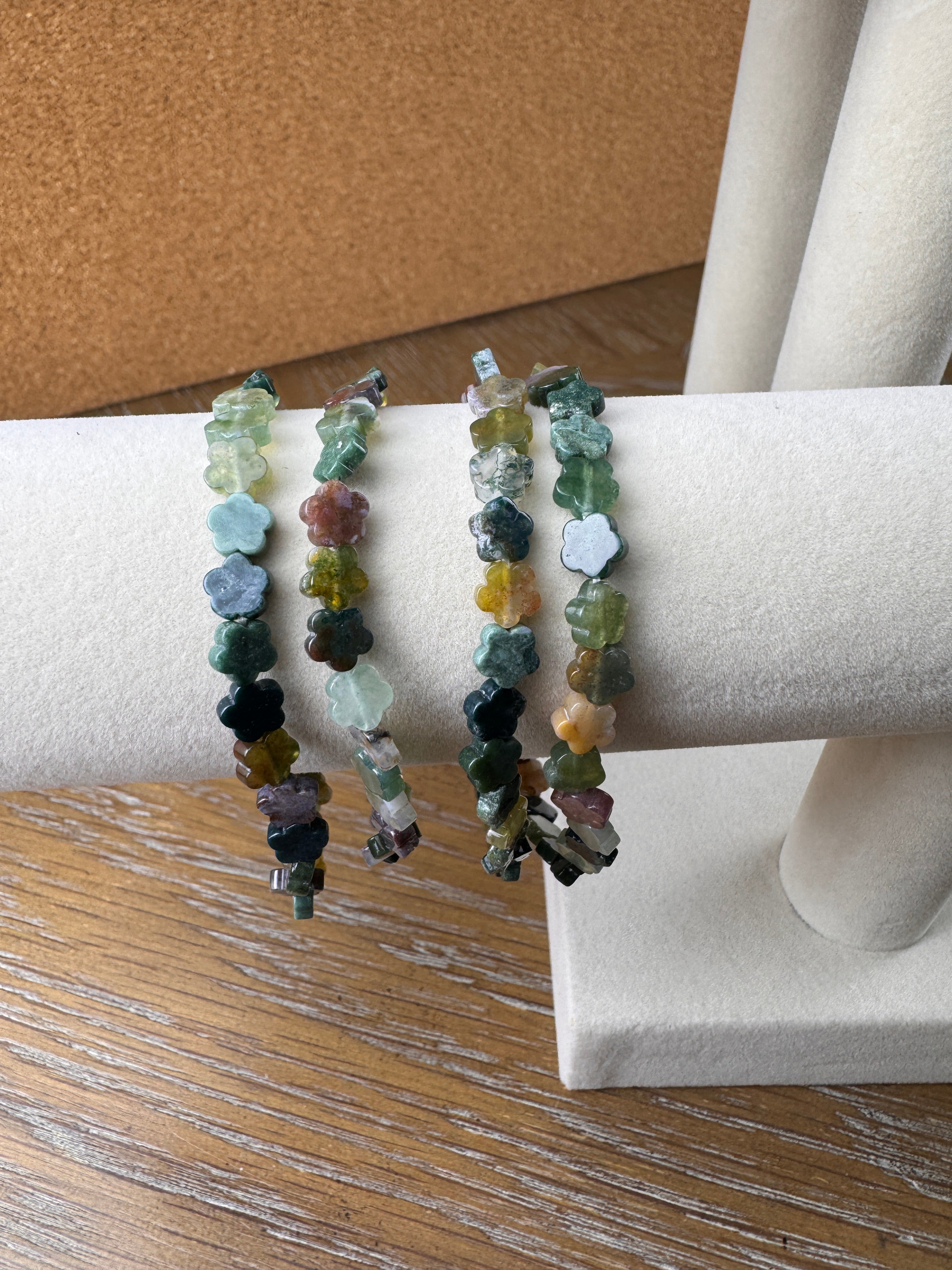 Moss Agate Flower Shape Bracelet