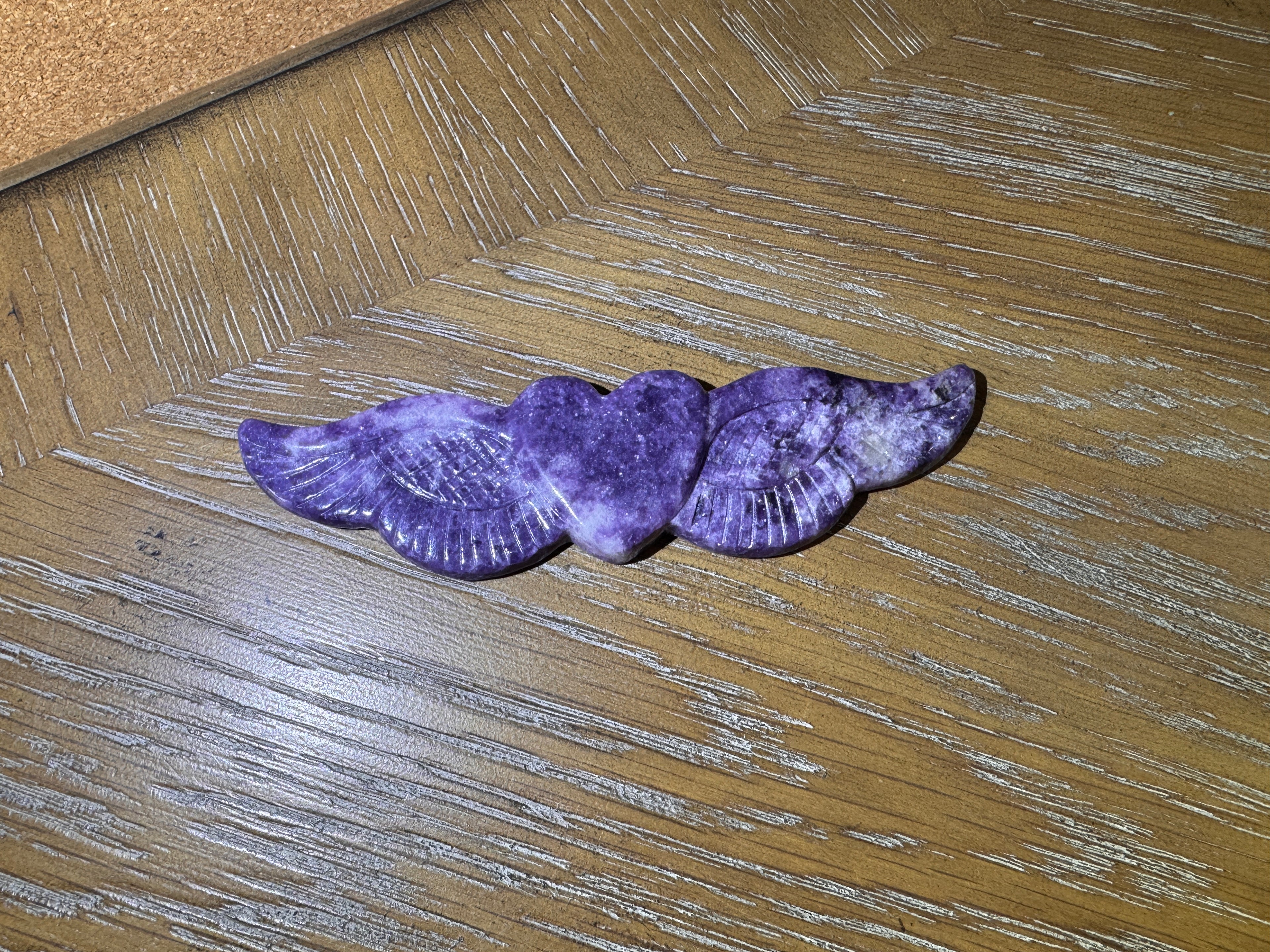 Lepidolite Heart Wing Carving