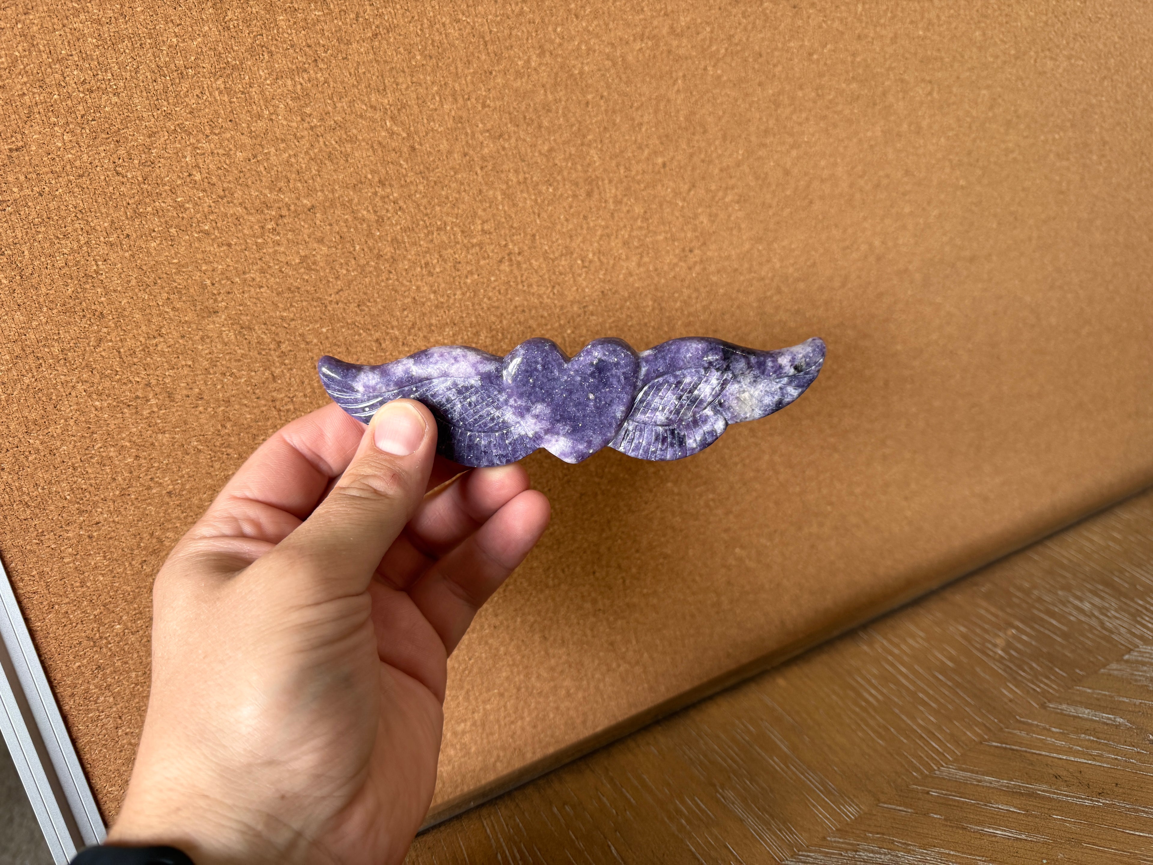 Lepidolite Heart Wing Carving