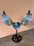 Ocean Jasper Heart Wing Carving with Stand