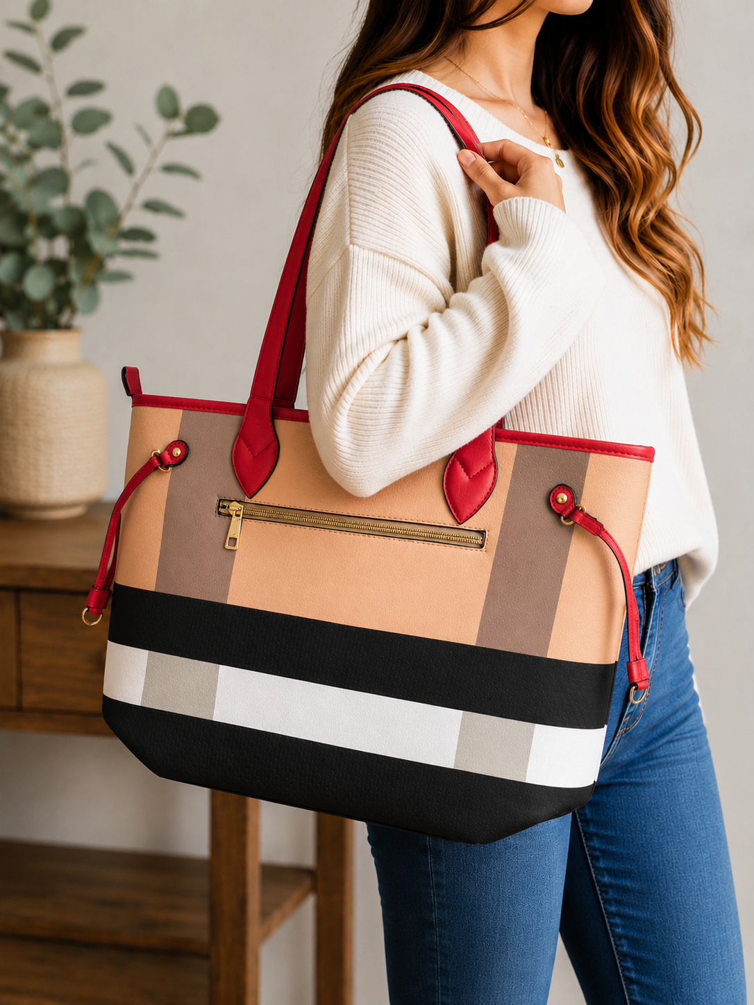 The Foxberry Tote Large Plaid Everyday Tote Bag with Matching Wallet