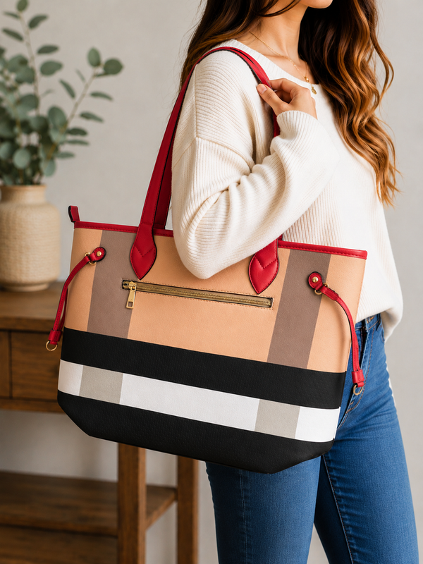 The Foxberry Tote Large Plaid Everyday Tote Bag with Matching Wallet