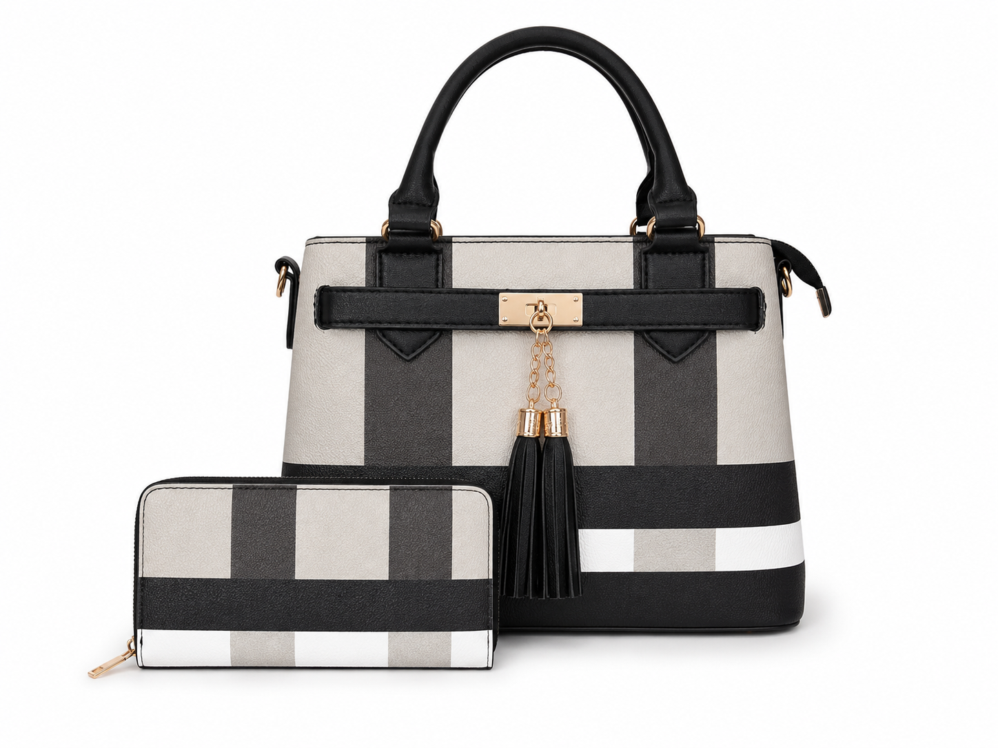The Foxberry Classic Plaid Satchel Handbag with Matching Wallet
