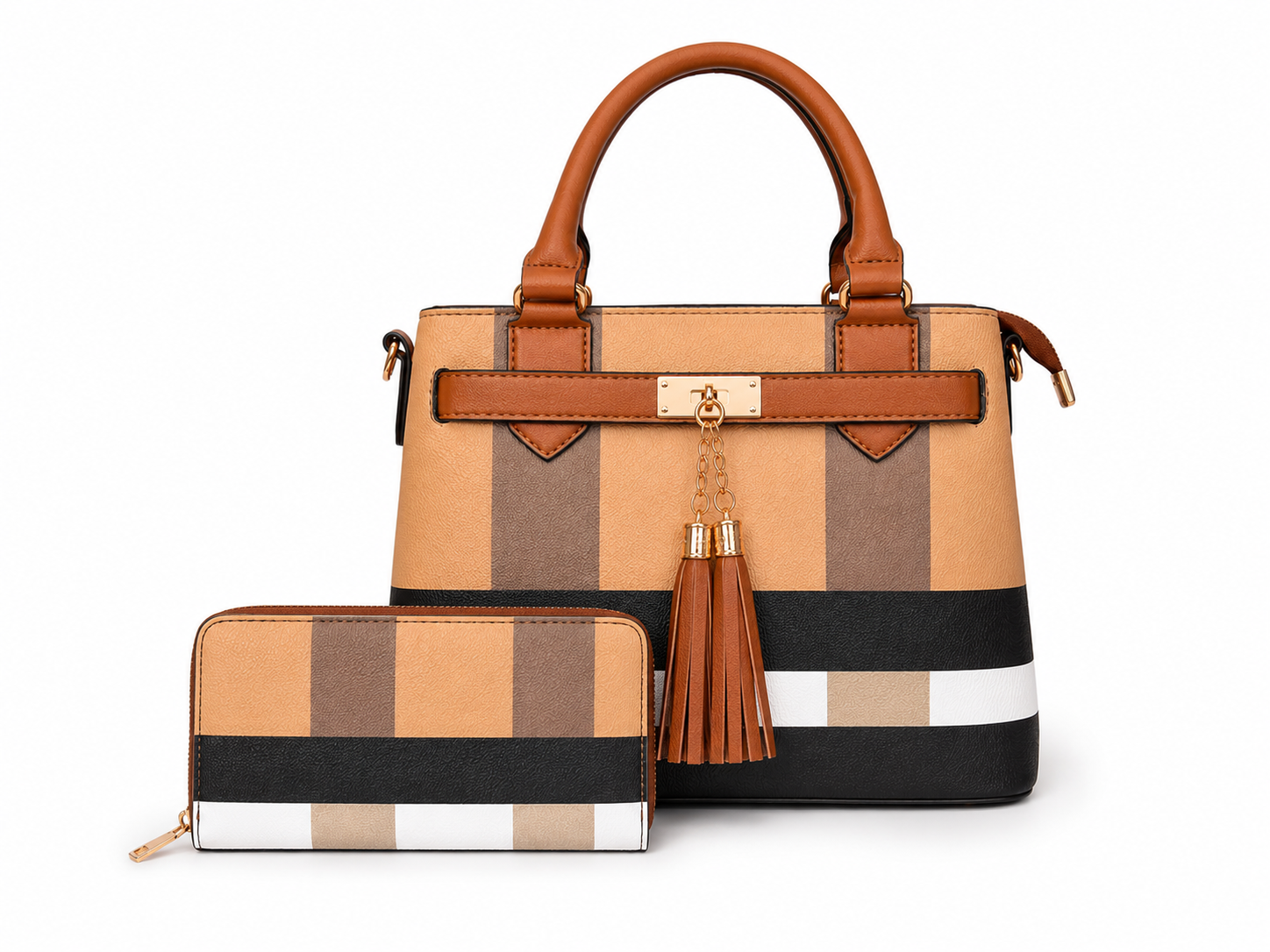 The Foxberry Classic Plaid Satchel Handbag with Matching Wallet