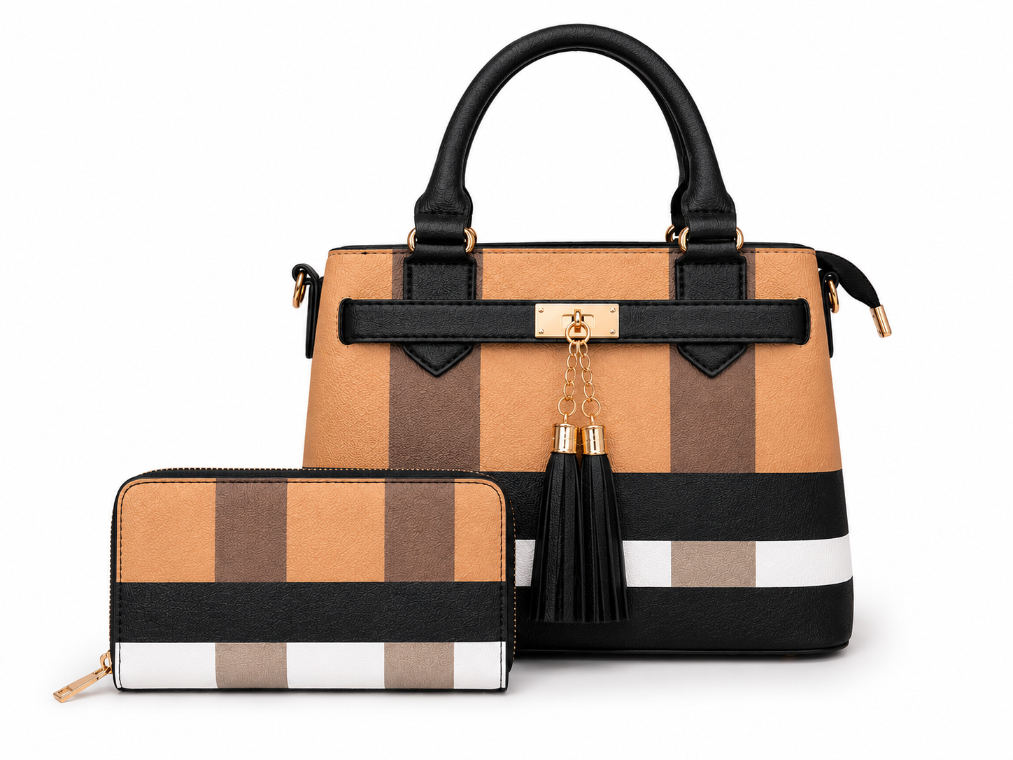 The Foxberry Classic Plaid Satchel Handbag with Matching Wallet