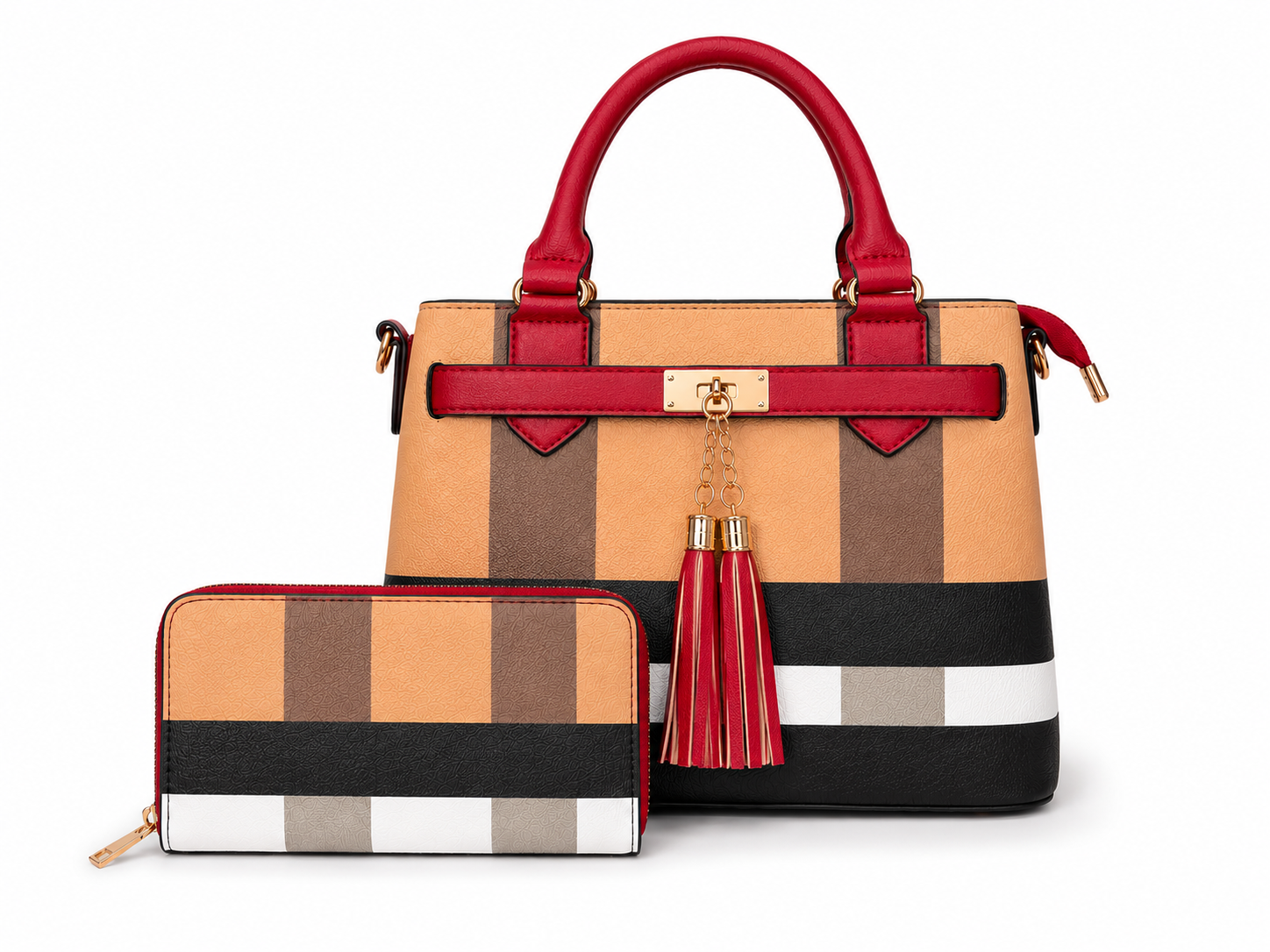 The Foxberry Classic Plaid Satchel Handbag with Matching Wallet