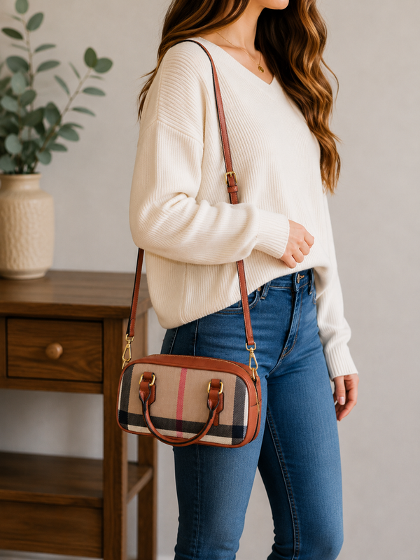 The Foxberry Mini Compact Plaid Crossbody Bag