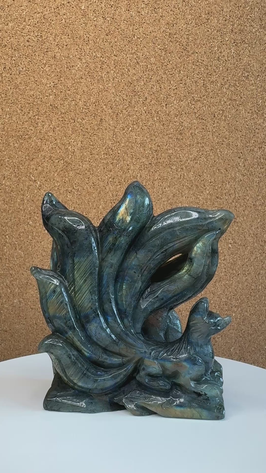 Labradorite 7-Tailed Fox Carving